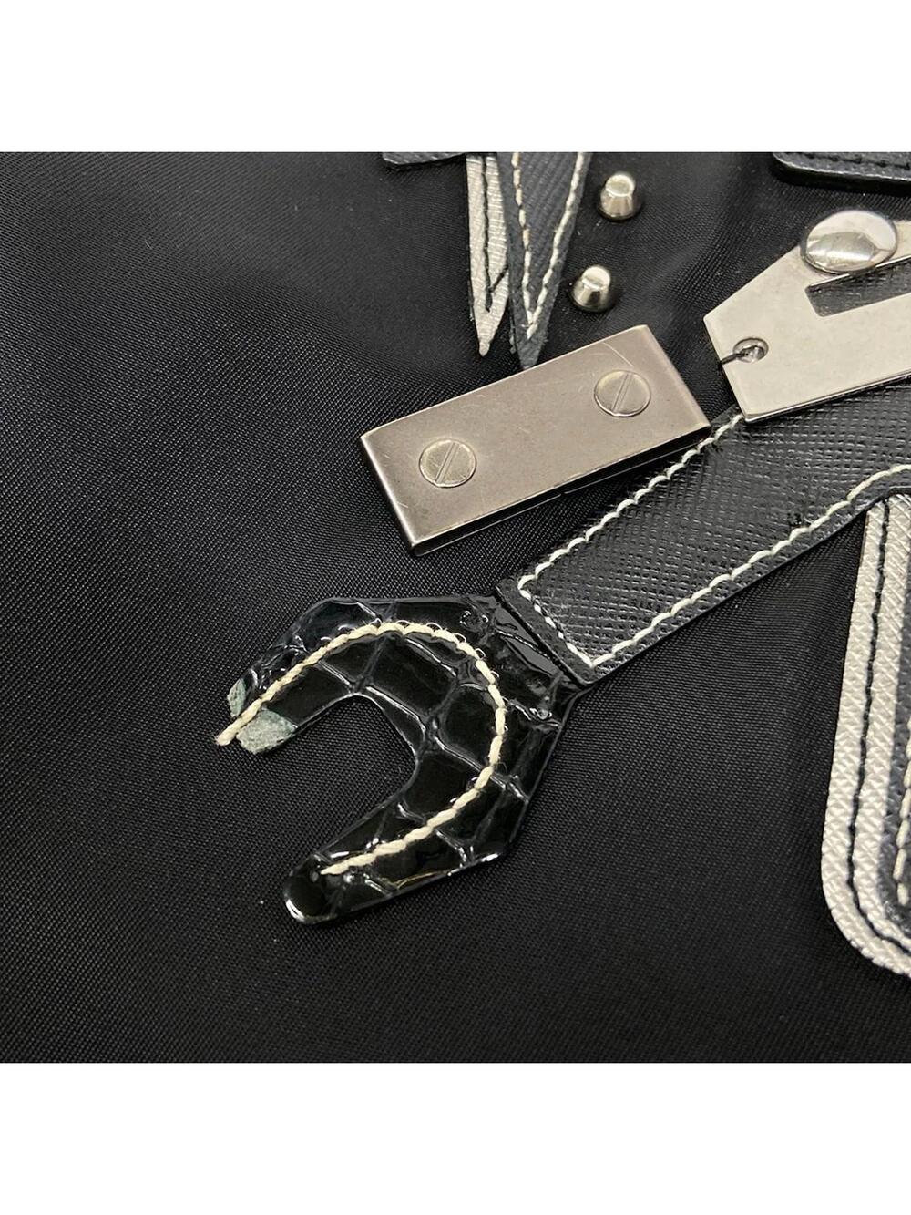 Prada Black Silver Nylon Leather Patent #282875P97B - Picture 12 of 15